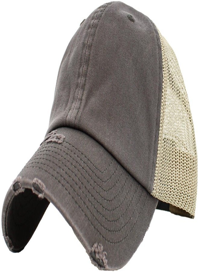 KBETHOS® Vintage Adjustable Mesh Trucker Baseball Cap, Dark Grey Khaki - Image 1